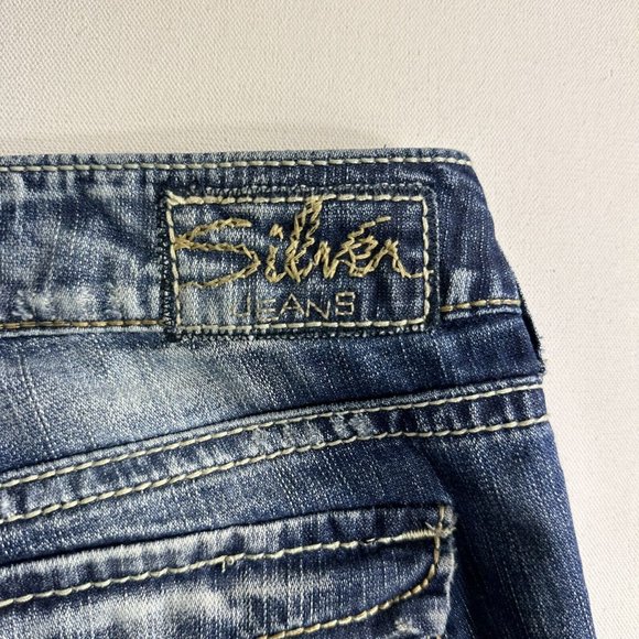 Silver Jeans Size 29x32 Bootcut Distressed Suki Surplus Flap Pocket Low Rise - Picture 10 of 11